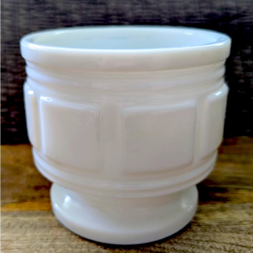Vintage Randall White Milk Glass Flower Vase Planter Square Block Pattern